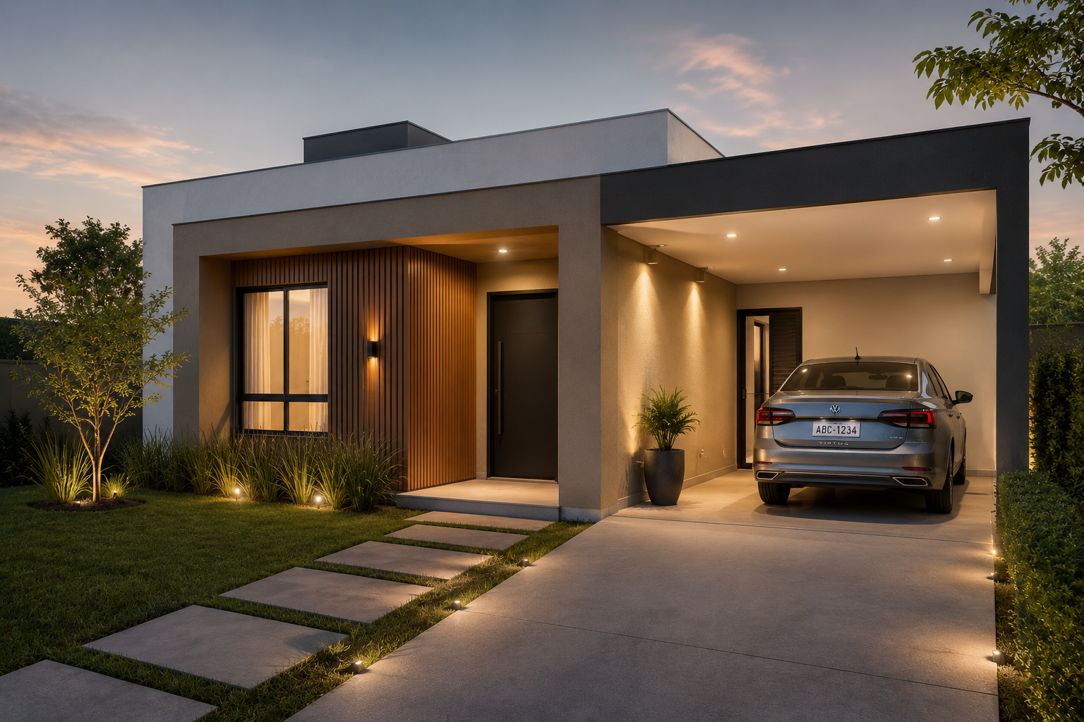 Fachada da casa com garagem